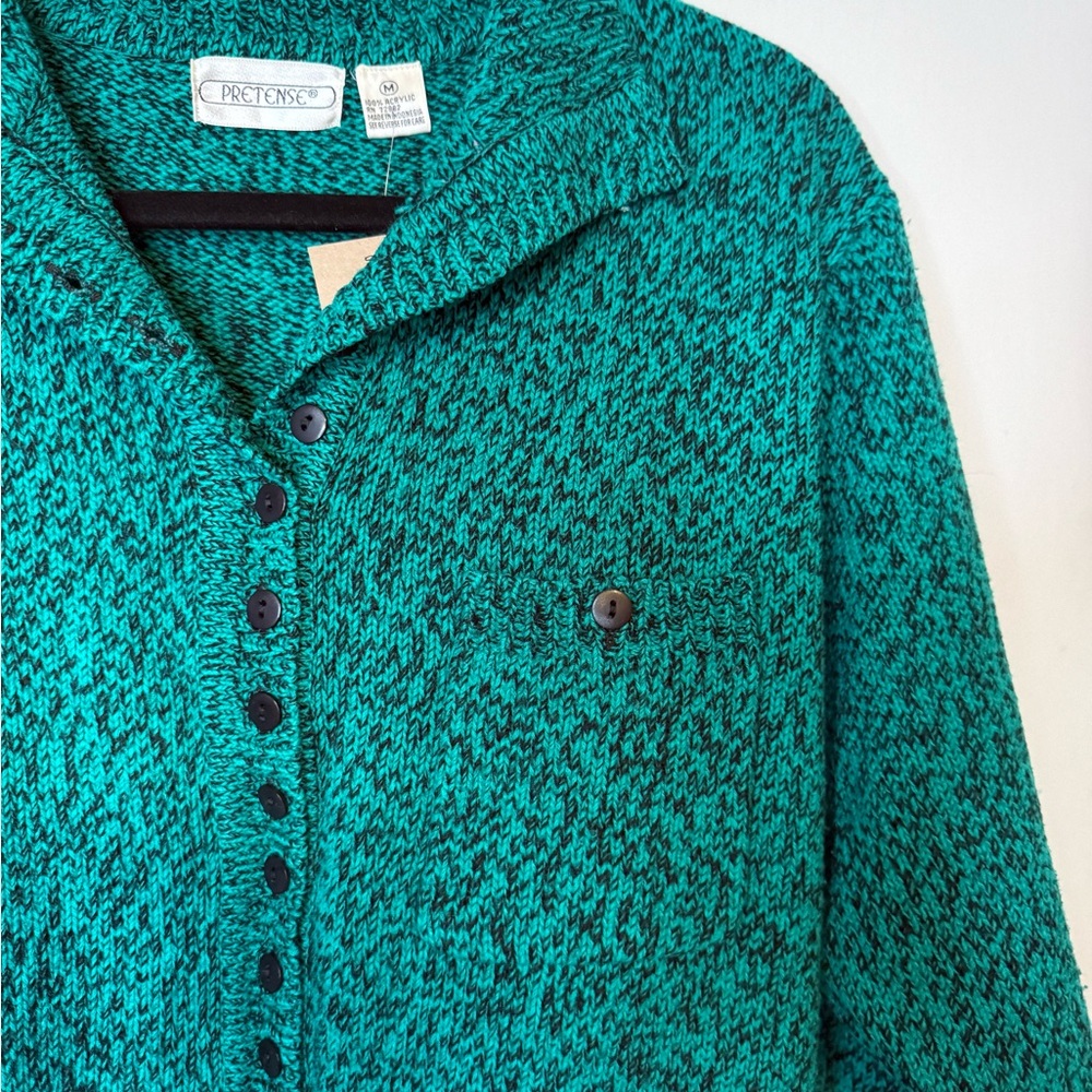 VINTAGE Pretense Teal and Black Marled Button-Up Cardigan